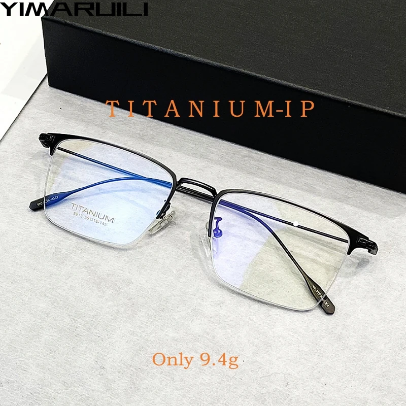 Yimaruili Modegeschäft Luxus Big Face Brillen aus reinem Titan Retro optische Rezept Halb rahmen Brillen Männer 9913sf