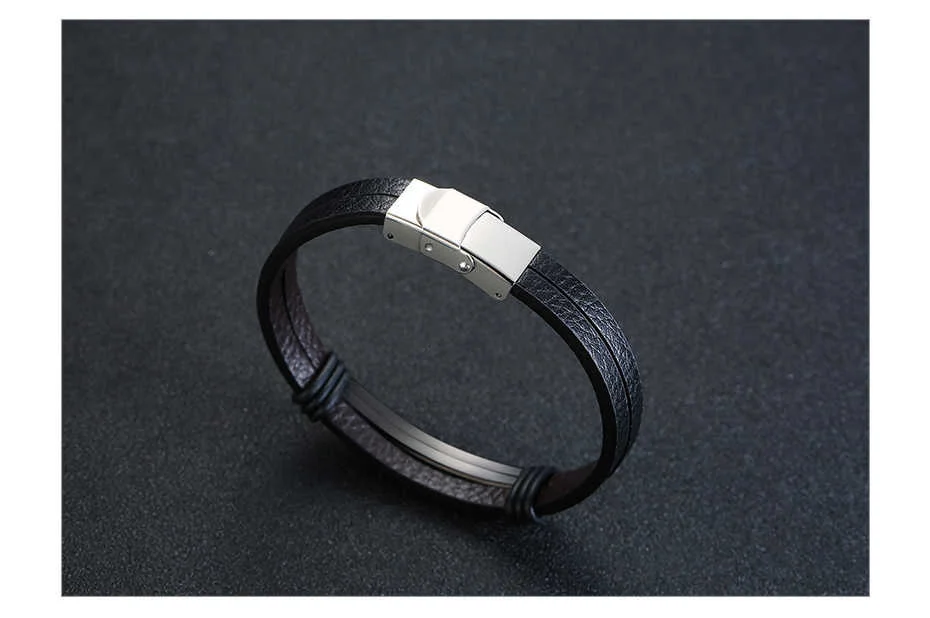 Vnox Herren Schwarz Leder Armbänder Personalisierte Gravur Anpassen Info pulsera masculina 8.07" – Detail 8