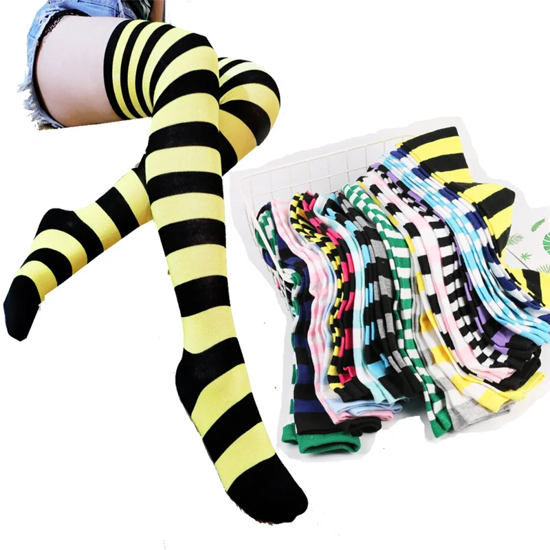 Japan Style Christmas Cosplay Party Socks Above Knee Knit Striped Long Stockings for Over 12 Years Old Big Girls Women Kids Socks
