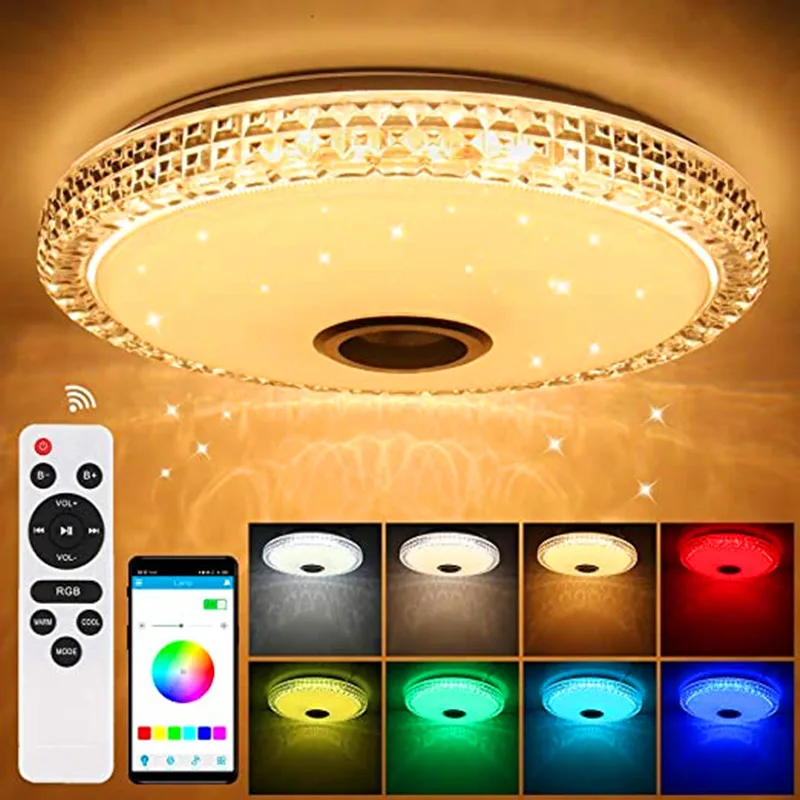 Plafonnier LED Dimmable RGB Changement de couleur avec haut-parleur  Bluetooth, lampe LED pour cuisine, chambre d'enfants, chambre, salon