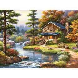Landscape Canvas Painting Kit - Acrylic Paint by Numbers Scenery - 65x50cm Diy Frame (Clear)