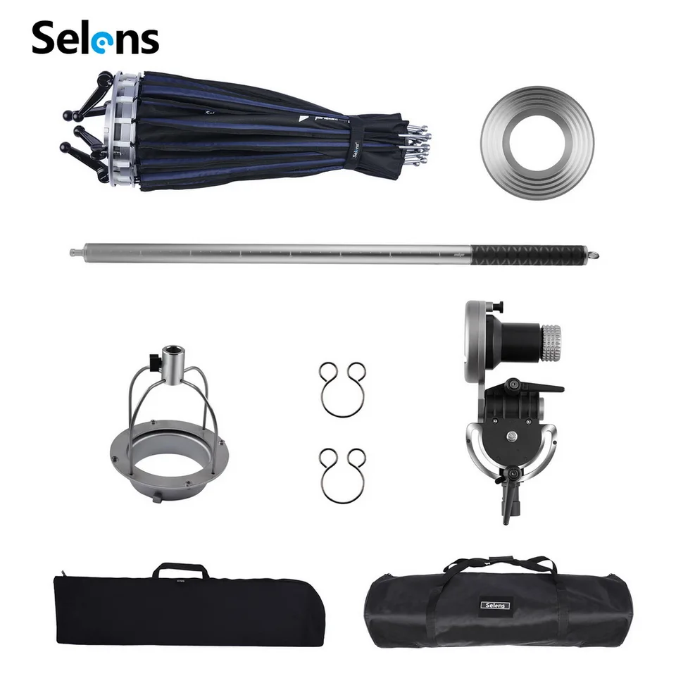 Selens EDGE 120cm 포물선 우산 소프트 박스 리플렉터, 확장 가능한 반사 브래킷 포함, 전문 사진 작가용 보웬