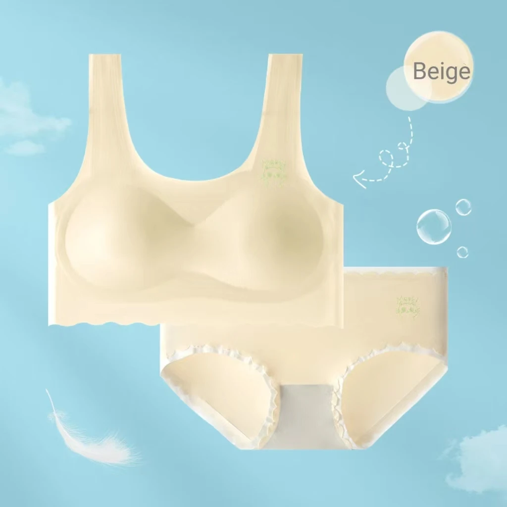 New Latex Padded Underwear Panties Bra Set Students Small Breasts Developmental Big Children Without Trace Vest Girls Bra