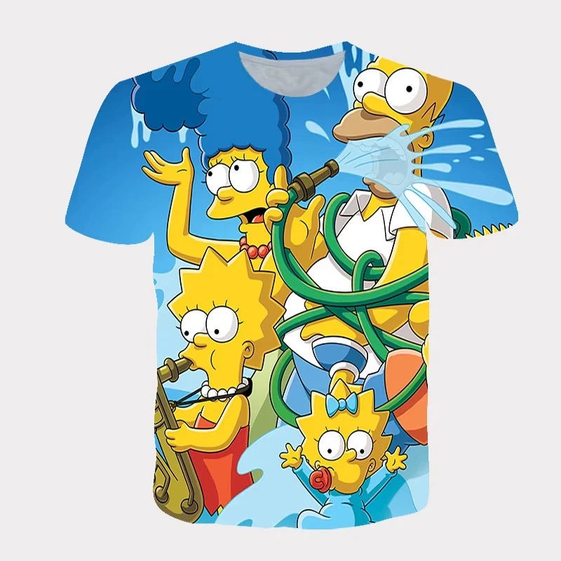 Disney The Simpsons Family Men's T Shirts 3d Printed Cartoon Graphic Summer Fashion Short Sleeve Loose Tops Tees Men Clothing 5