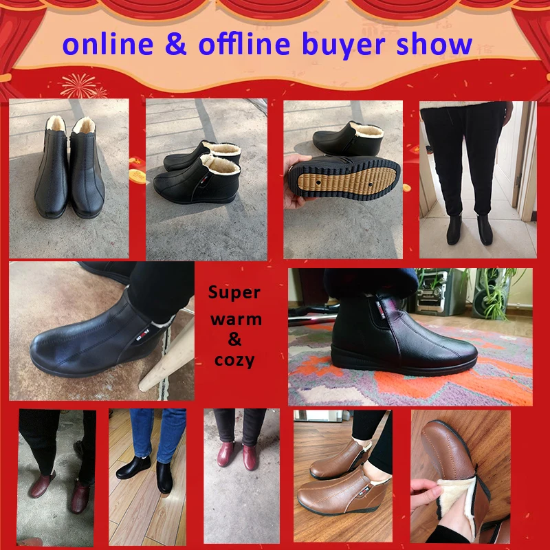 2025 Top Quality Mom Leather Ankle Boots Women Non-slip Winter Fur Snow Boots Female Wedge Oxford Sneakers Womens Winter Shoes