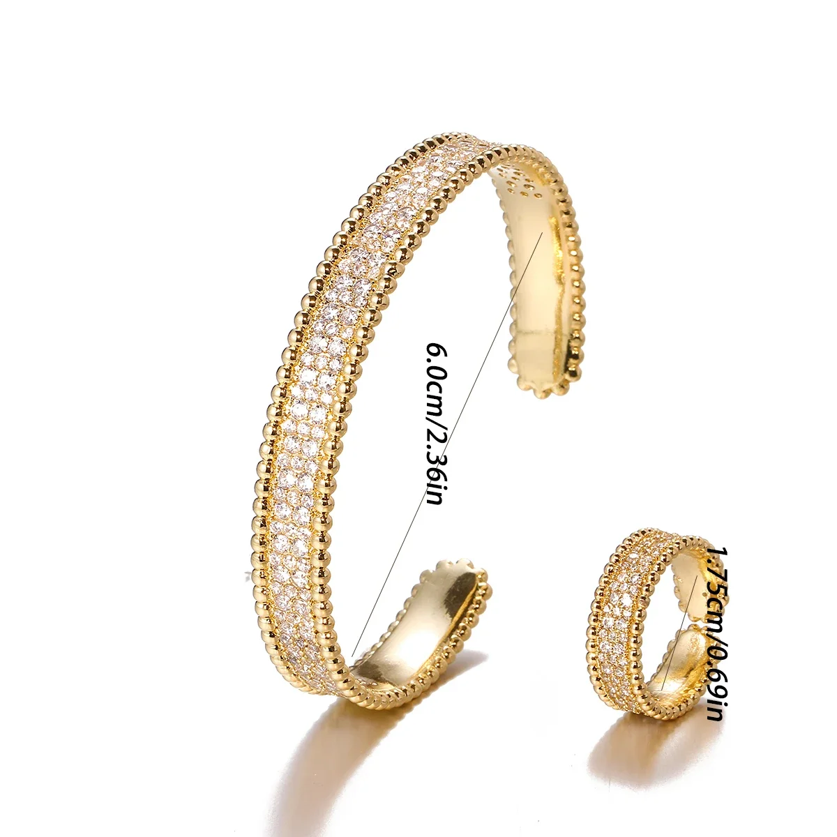 Zircon Bracelet Zirconia Bangle Classic Zirconia Cuff Bracelet and Ring Open Set Women