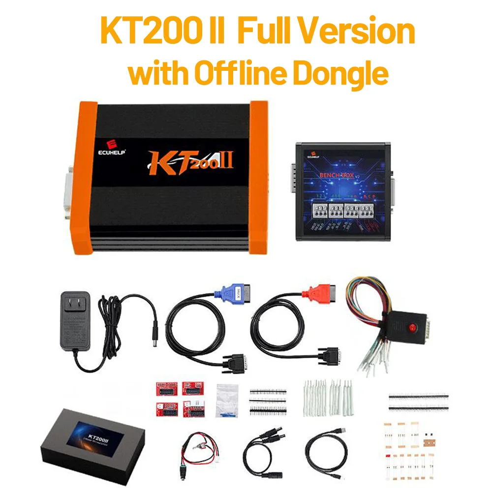 ECUHELP KT200II OBD2 ECU 프로그래머 풀 마스터, 오프라인 워크스테이션, HTprog ECU 클론 어댑터, 파워 박스, OBD BOOT BDM 포함