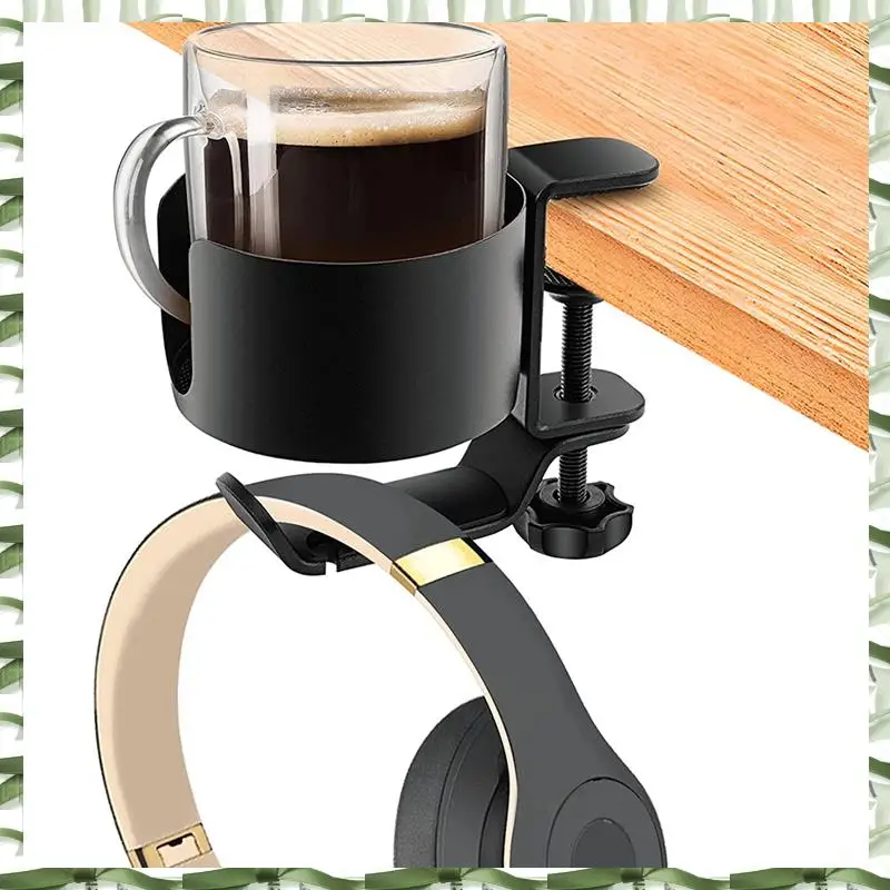 Professional Tool 2 In 1 Desk Cup Holder With Headphone Hanger Spill Resistant Cup Holder For Desktop Coffee Cup/Bottle/Earphone