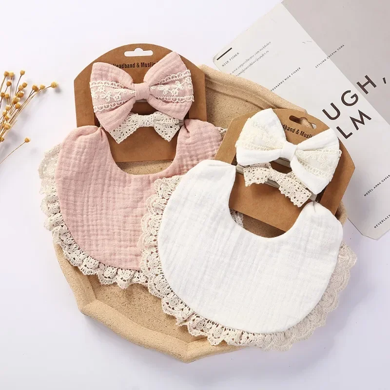 

3Pcs/Set Muslin Cotton Bamboo Baby Bib Tassel Lace Boy Girl Feeding Drool Saliva Towel Burp Cloth Adjustable Infant Scarf