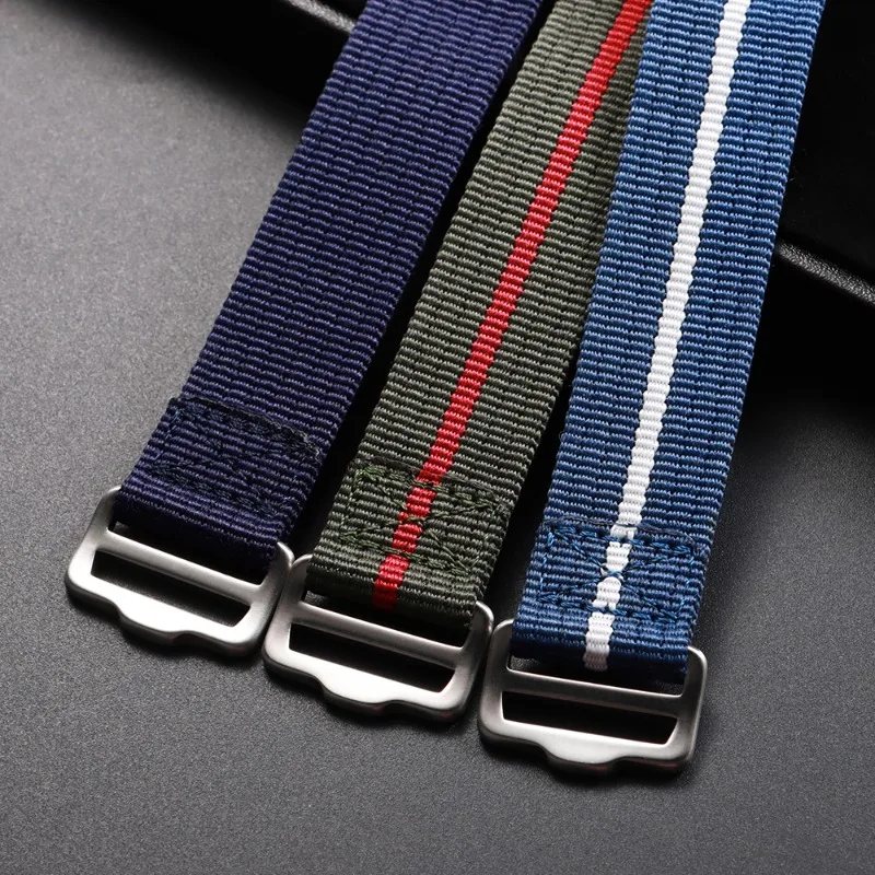 Striped Hook and Loop Nylon Sport Strap - 20/22mm Adjustable Watchband