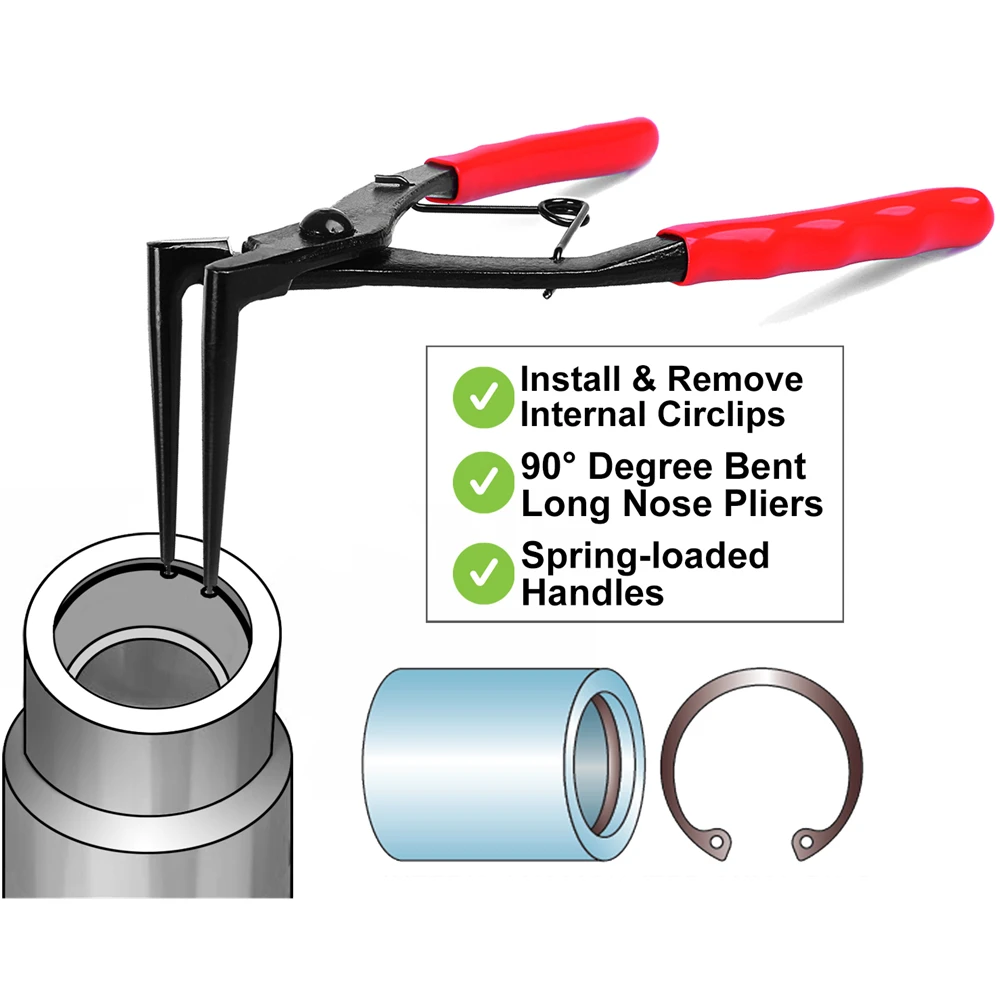 Automotive Motorcycle 90 Degree Extra Long Snap Ring Pliers Long Nose