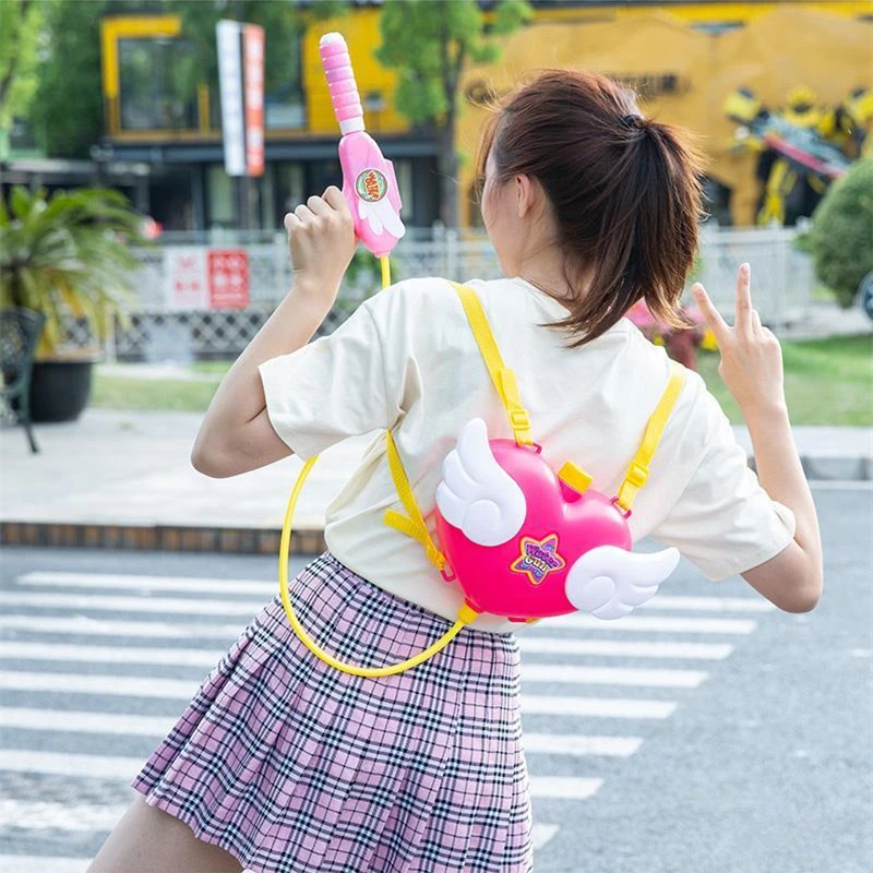 Children Backpack Water Gun Toy Pull-out Large-capacity Water Spray Gun Outdoor Toys Summer Games Toy Love Angel