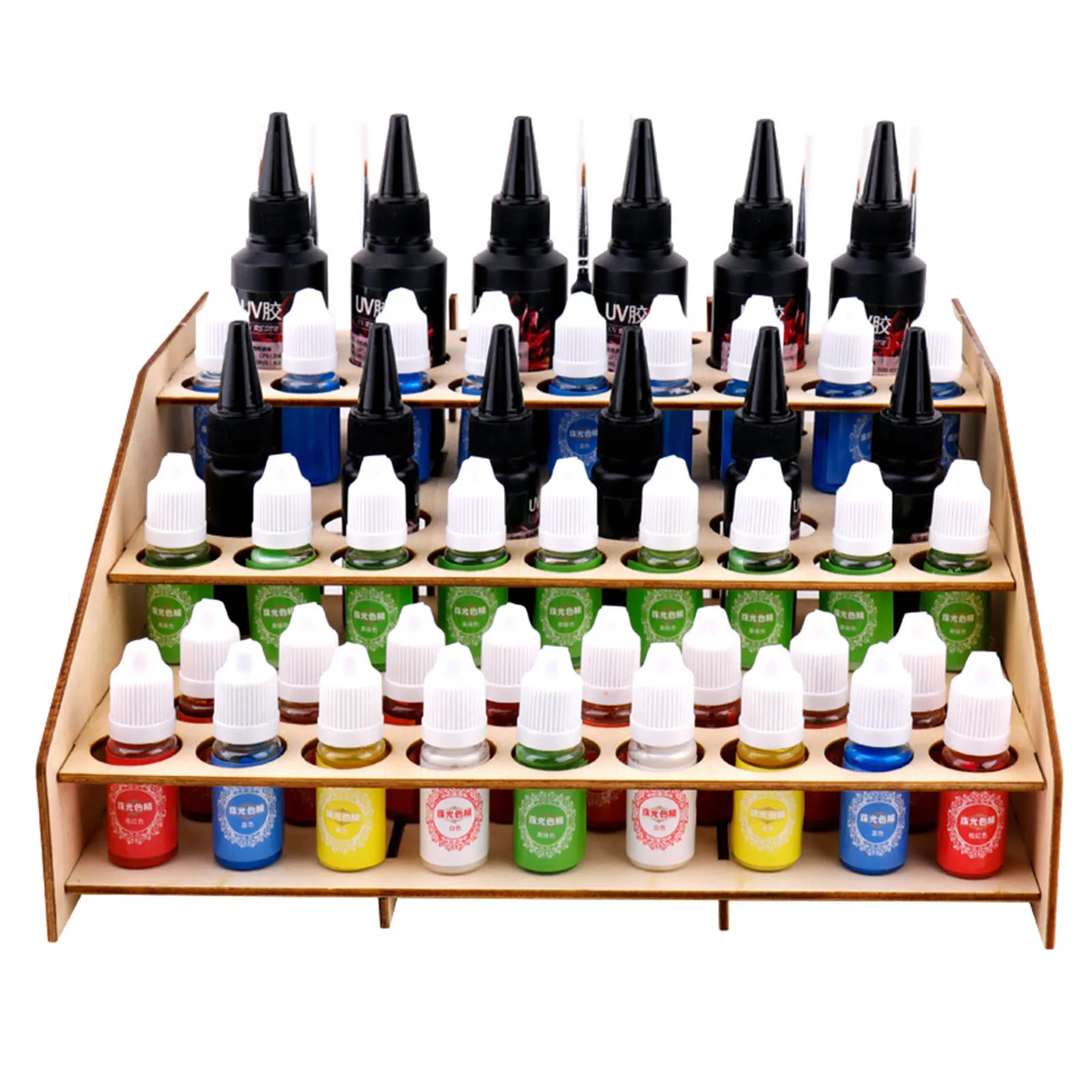 64 Pots Wooden Craft Paint Rack Miniatures Organizer Brush Paint Holder for DIY Art Painting Spraying Hobby Tools Bottle Shelf 4