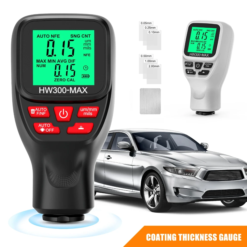 Car Coating Thickness Gauge Car Paint Film Thickness Tester 0-2000UM Digital Backlight HW300-MAX