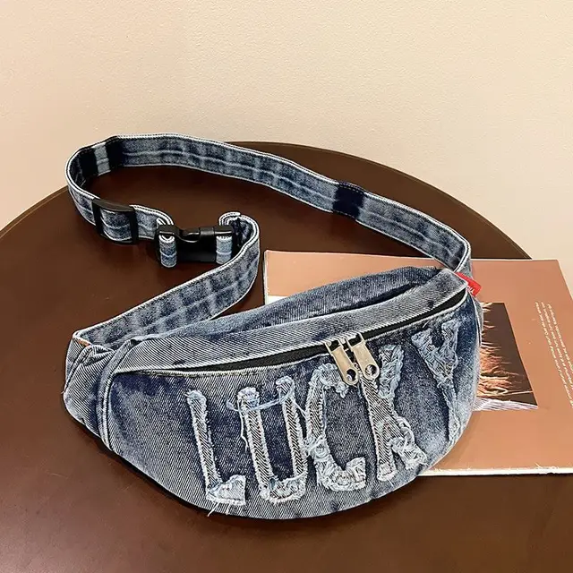 Denim Chest Bags Shoulder Casual Fanny Pack Commuter Small Mountaineering Waist Men Canvas Belt Bag Fanny Pack Men 1