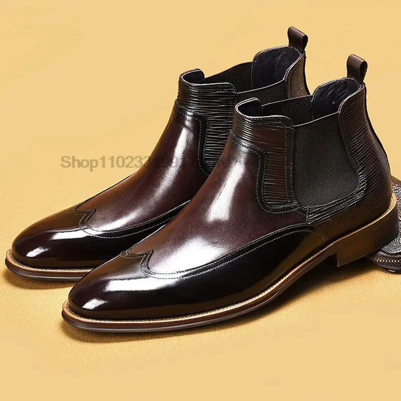 

Jeans Ankle Boots Man Italian High Top Dress Boots Slip On Formal Shoes For Men Black Genuine Leather Brown Chelsea Boots Men