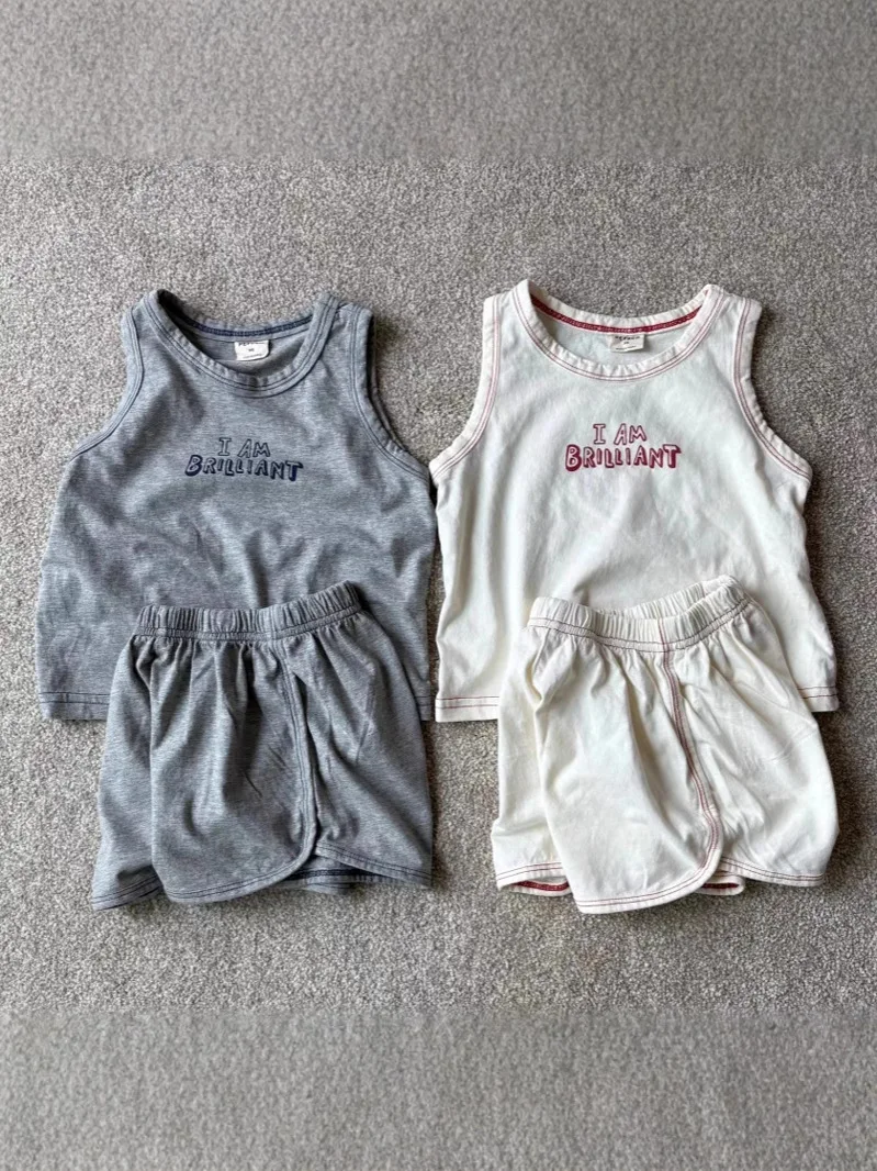 2025 Summer New Baby Sleeveless Clothes Set Infant Girl Cotton Letter Print Vest + Shorts 2pcs Suit Toddler Boy Outfits