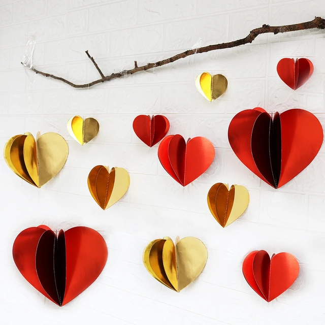 Red Gold 3D Love Heart Garland Paper Hanging Heart Swirl Ornament for Valentine's  Day Anniversary Wedding