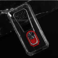 Heavy-Duty Soft TPU Silicone Case with Back Finger Ring for 8849 Tank 3 Pro (Transparent C Red)