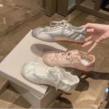 women Satin Leisure Shoes Woman Soft Non-slip Bottom Comfortable Lightweight Lace-up Cloth Shoes Fashion Lady Flat Footwear 1