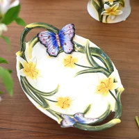 Hand Drawn Butterfly Orchid Ceramic Fruit Tray, Kitchen Storage Box, Sugar Jar, Living Room Dining Table Decoration Accessories 2