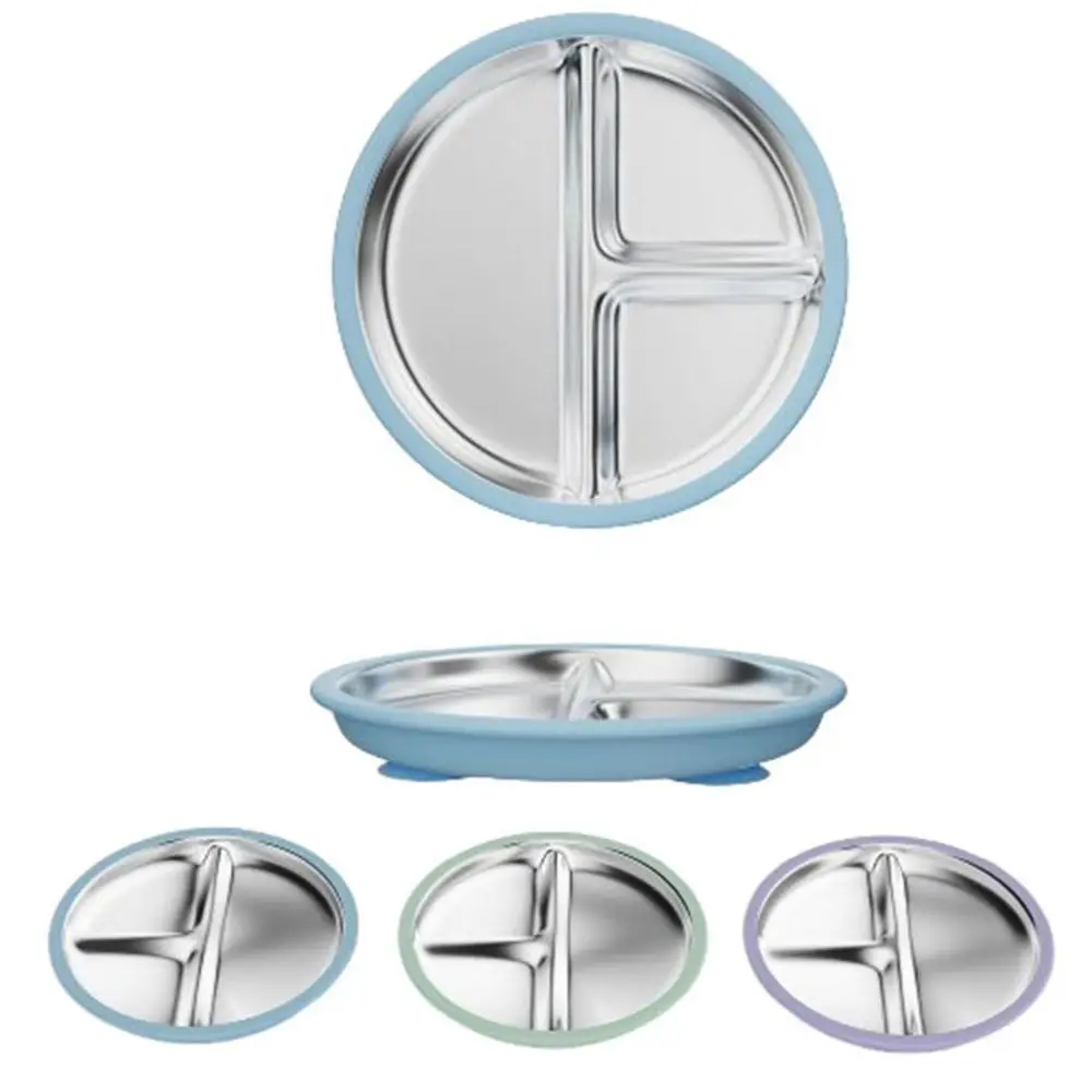 Divided Design Baby Sucker Dining Plate Silicone Suction Cup Non-Slip Children 3 Grids Dishes Anti-fall 304 Stainless Steel silicone dining plate divided dinner plate