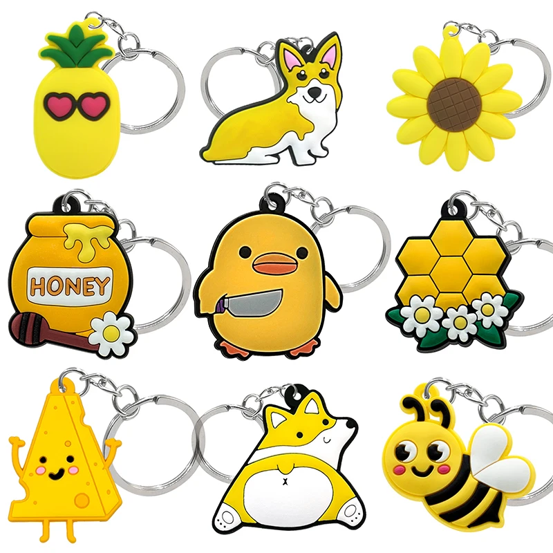 귀여운 작은 노란색 오리 키 체인, 춤추는 오리 키 체인, 커플 여자 친구 선물 가방 펜던트 액세서리, 열쇠 고리 액세서리  Best5