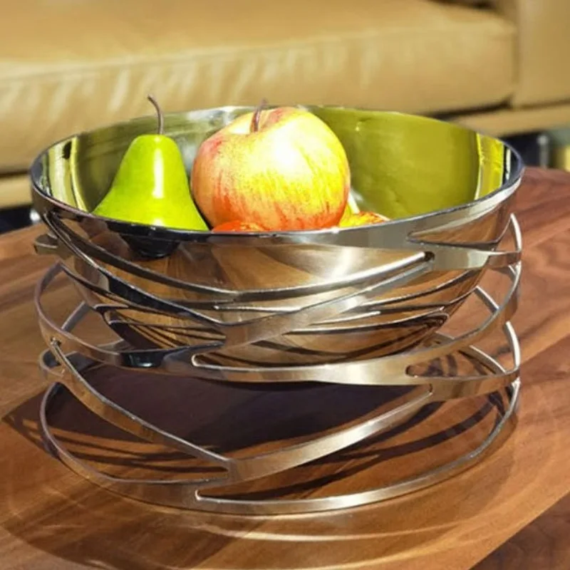 Description Picture 3 of itemModern Hollow Stainless Steel Round Fruit Plate Household Living Room Table Storage Plate Desktop Decorative Tray Ornament
