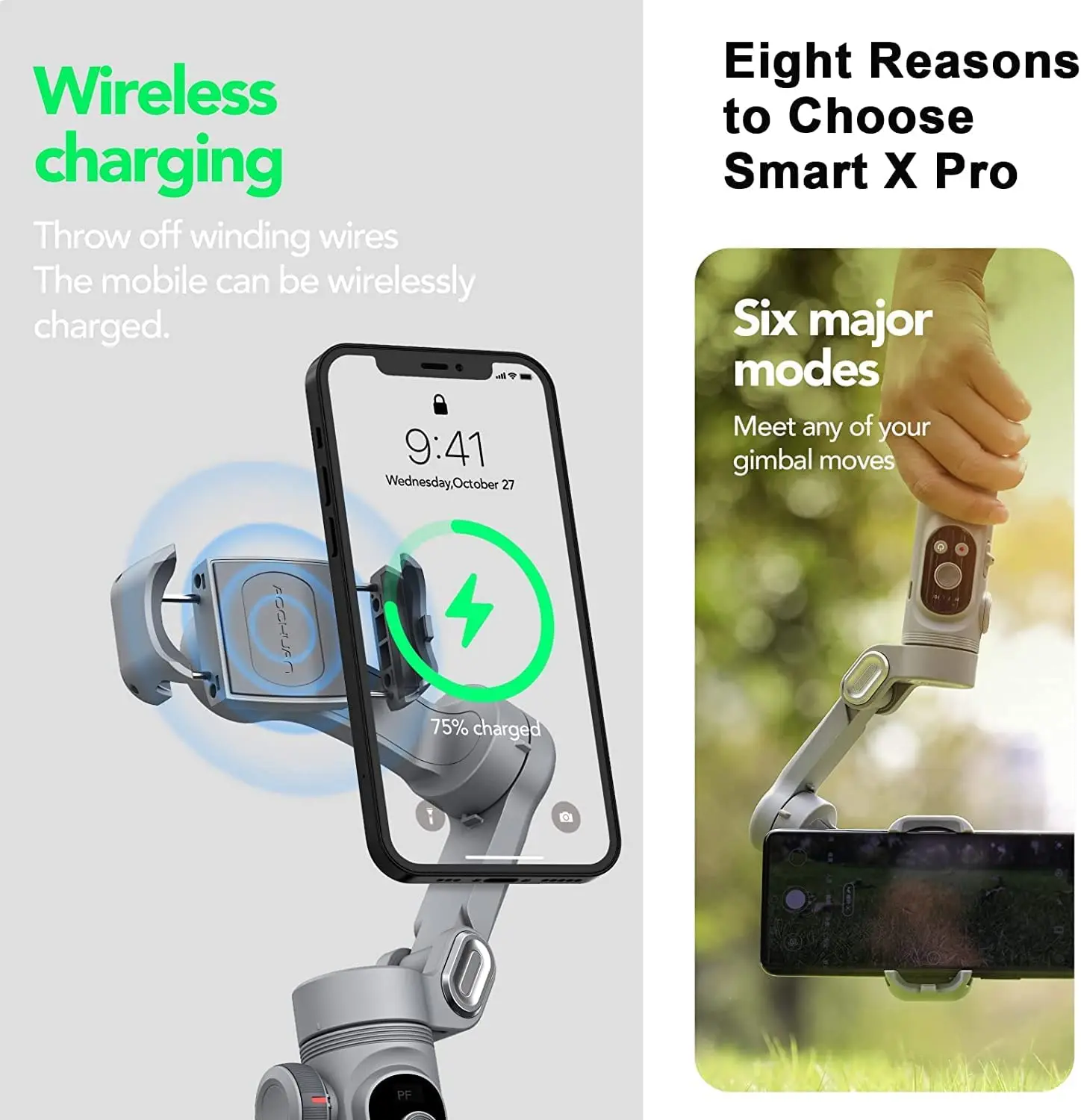 Handheld Gimbal Stabilizer Wireless Charging LED Display Light Focusing Wheel for Smartphone Smart X Pro 3-axis Universal Joint