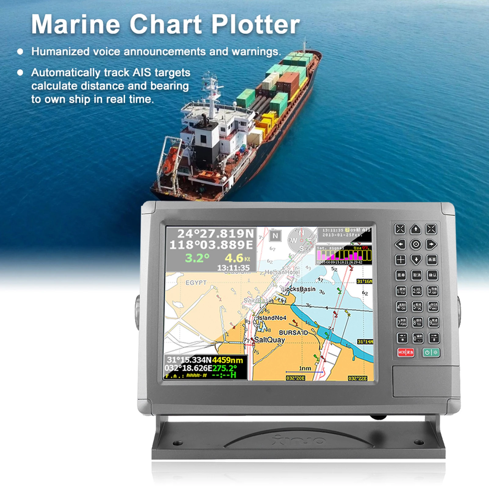 10.4in Marine AIS Class B GPS Navigator XF-1069B Collision Avoidance Automatic Identification for XINUO Marine Chart Plotter GPS