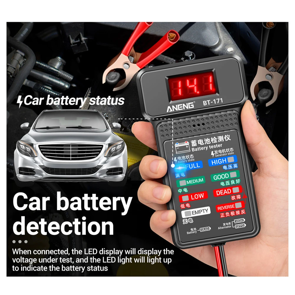 100-2000CCA Car Battery Tester 12V Battery Load Tester LCD Screen Alternator Analyzer Automatic Starting Charging Syst