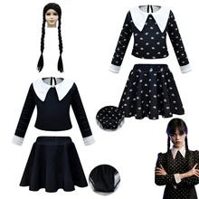  wednesday addams cosplay costumes for kids Jumpsuit morticia addams family girls party dress 2-piece set halloween costumes 