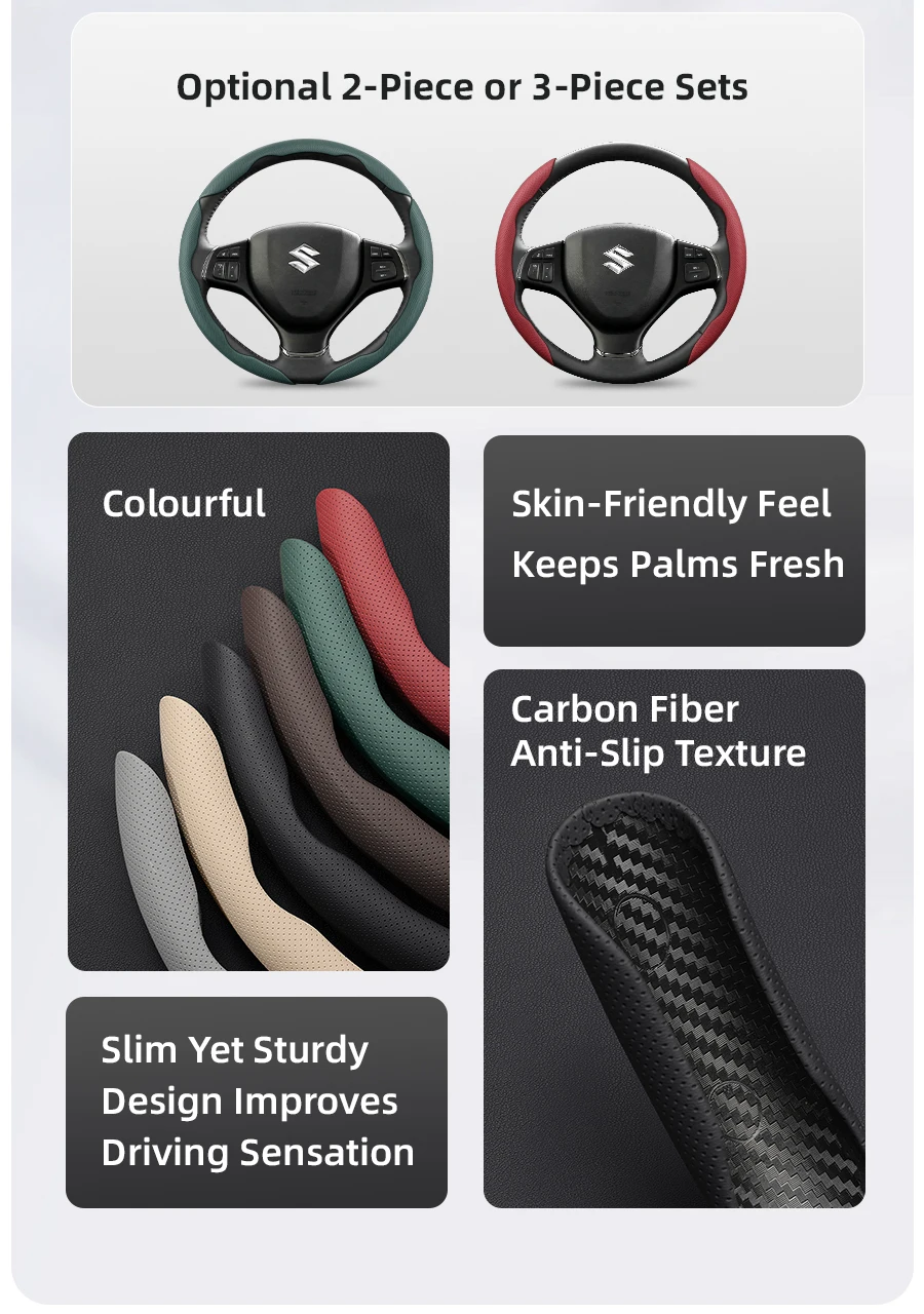 Geeignet für Suzuki, atmungsaktiver Loch-Leder-Lenkradbezug, segmentiertes Schnellverschluss-Design, rutschfest und langlebig, Swift 2011 Sx4 Grand Vitara Jimny Solio S-Cross Alto Liana Baleno 2013, Zc32S Sport Ly Zubehör Ciaz – Detail 4