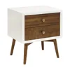 Palma 2-Drawer Nightstand with USB Charging Port, Mid-Century, Warm White/Walnut 1