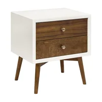 Palma 2-Drawer Nightstand with USB Charging Port, Mid-Century, Warm White/Walnut 1