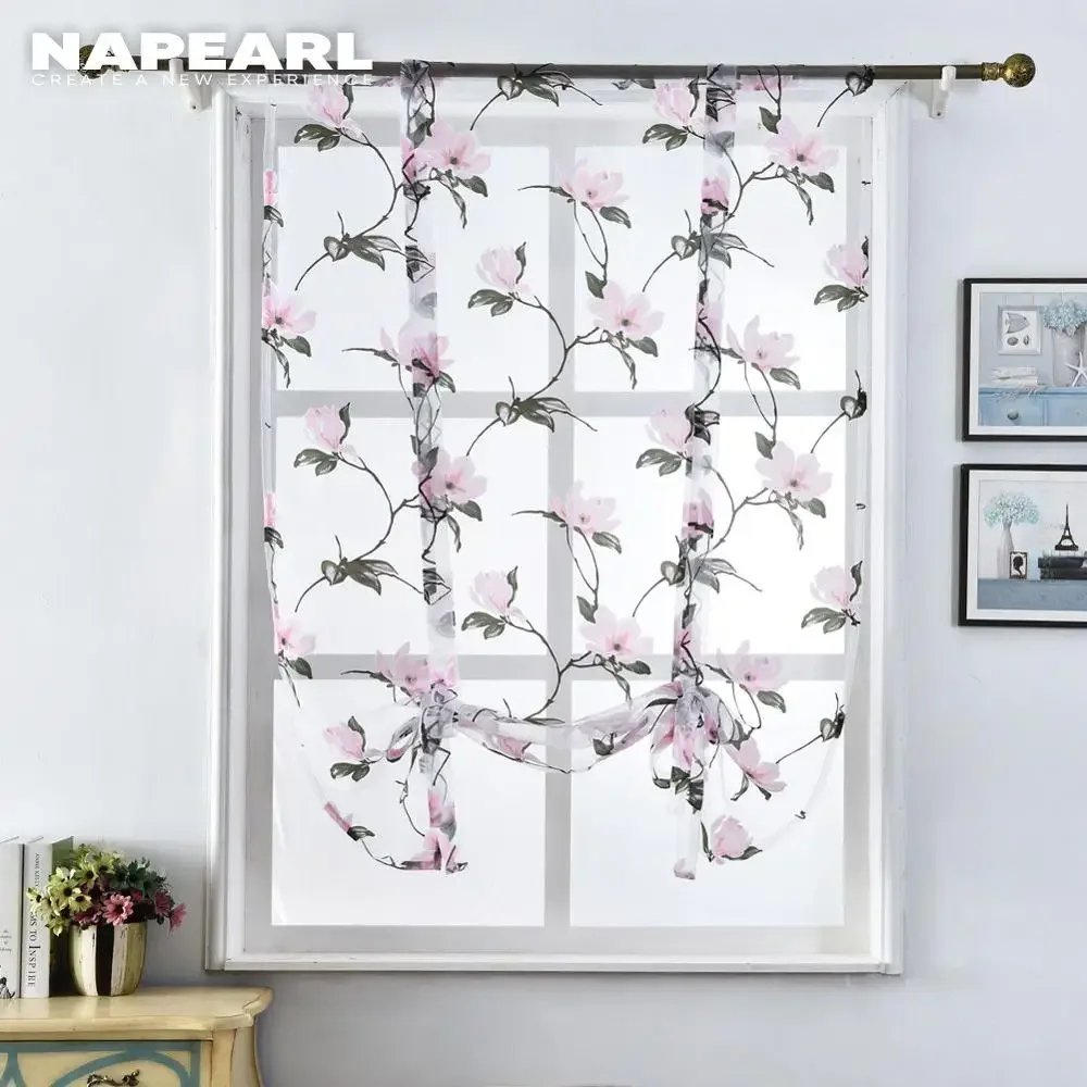 Sheer Curtains Window Curtains Decor Curtains Floral Design Kitchen Curtains Short Roman Blinds Door Tulle Valance NAPEARL