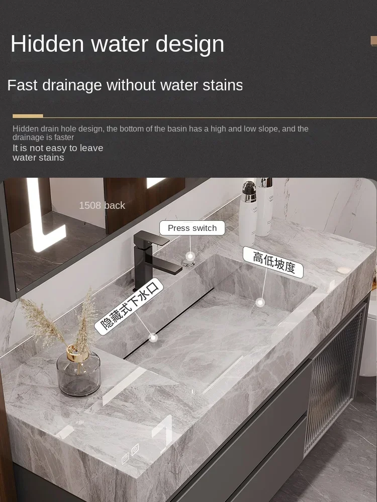 S~Basin Bathroom Cabinet Combination Smart Light Luxury Bathroom Hand Washing Seamless Ceramic Basin Cabinet