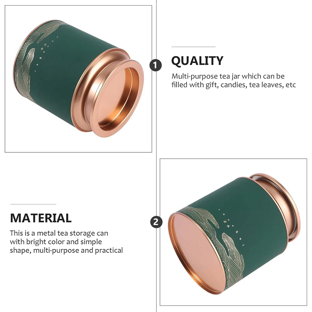 Tea Tin Box Tea Canister Tinplate Tea Can Sealing Tea Jar Round Sealed Storage Jar Packing Box Container Loose Coffee Bean Sugar Salt