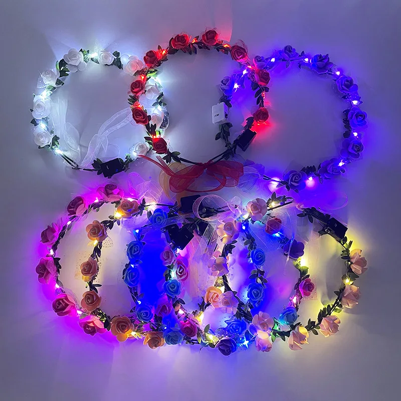 Vincha Corona Reina Luz Led Luminosa Cotillon Carioca X6 Un. Rosa
