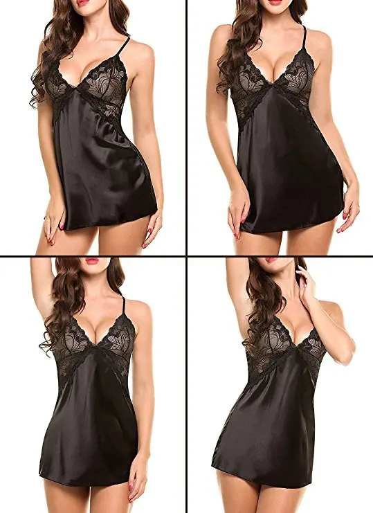 JIAYAN Women's Underwear Sexy Deep V Neck Lady Dress Back-cross Lingerie Chemise Clothing Sleepwears