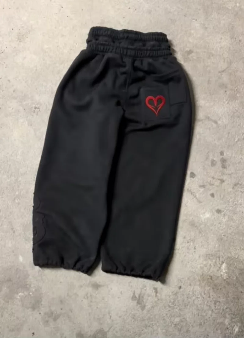 Loose Love Embroidery Double Waist Joggers Sweatpants Poker Pattern Cargo Joggers Men Pants Men Goth Hip Hop Streetwear Unisex