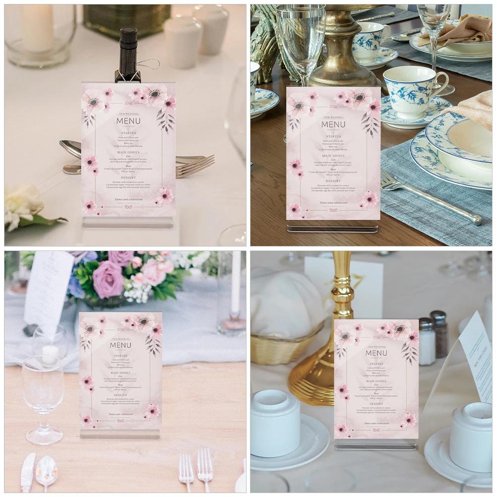 Acrylic Sign Holder Picture Frame Display Stand Clear Paper Holder Table Menu Stands 4pcs For Wedding Office Restaurant Display acrylic sign holder