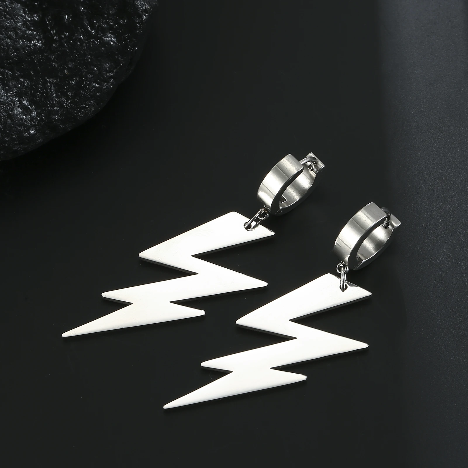 Lightning Bolt Shape Stainless Steel Drop Earrings for Women Girlfriend Party Daily Jewelry Gift Hip Hop Punk Korean Fashion New 6