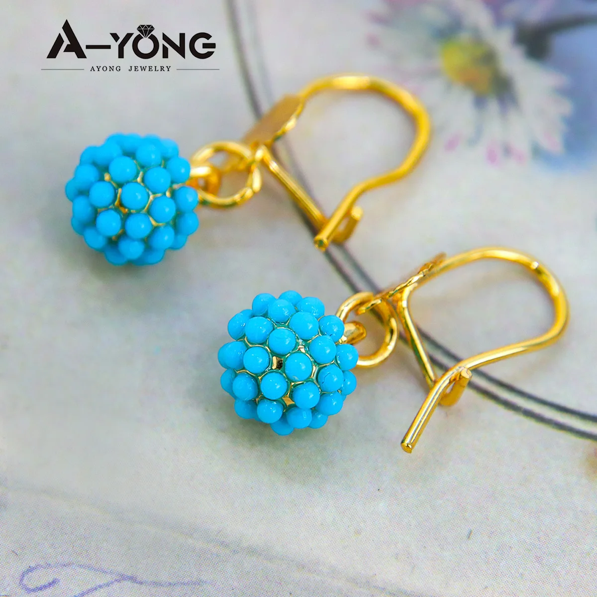 AYONG Elegante Tropfen-Ohrringe für Damen, Schmuck, 18 Karat vergoldet, blaue Perle, süßer baumelnder Ohrring, trendige Schmuckgeschenke – Detail 9