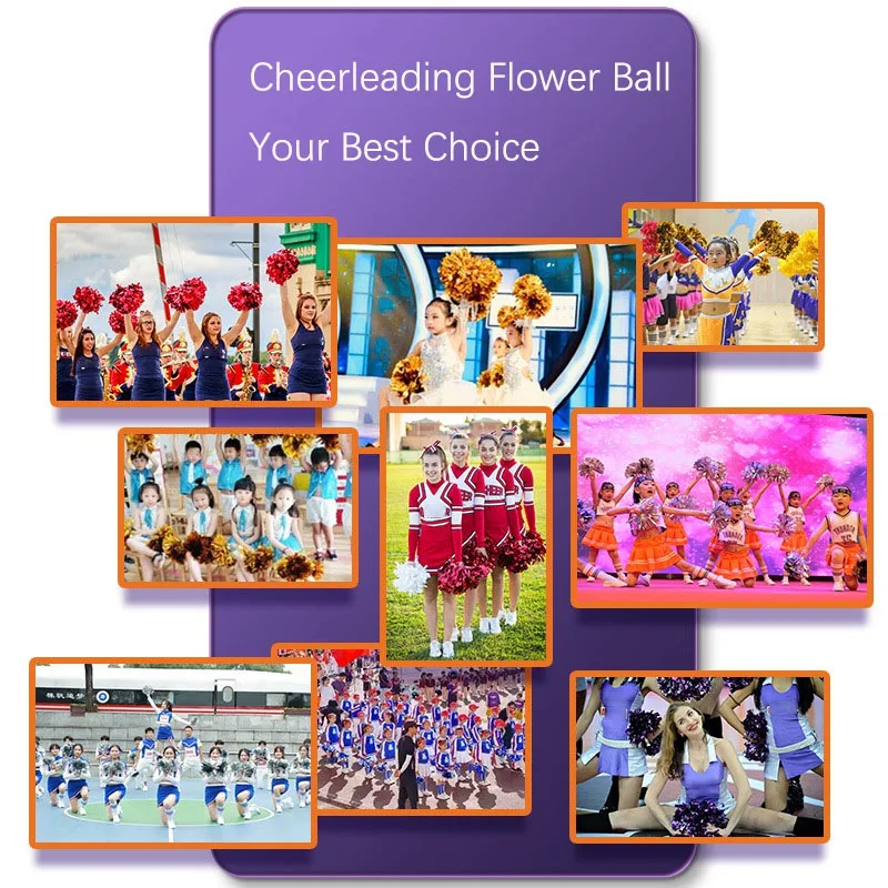 1 Pair Plastic Handle Cheerleader Pom Poms Metallic Shine Streamer Cheerleading Pompom Ball Game Dance Decorator Club Supply