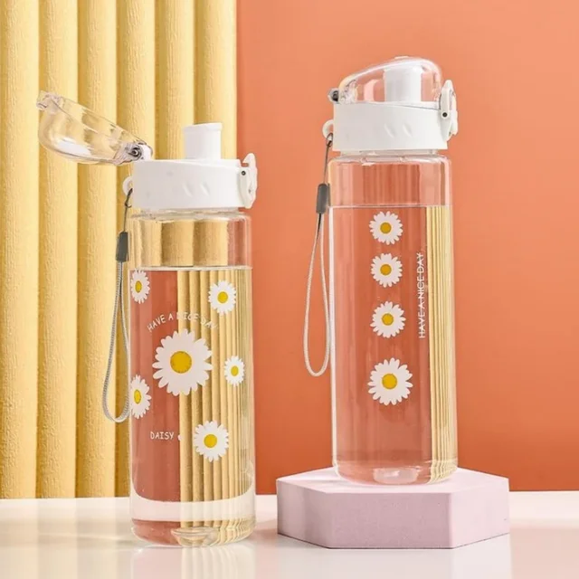780ml Daisy Flower Plastic Water Bottle Sports Transparent Water Bottle Portable Gym Travel Clear Leakproof Drinking Bottle 4