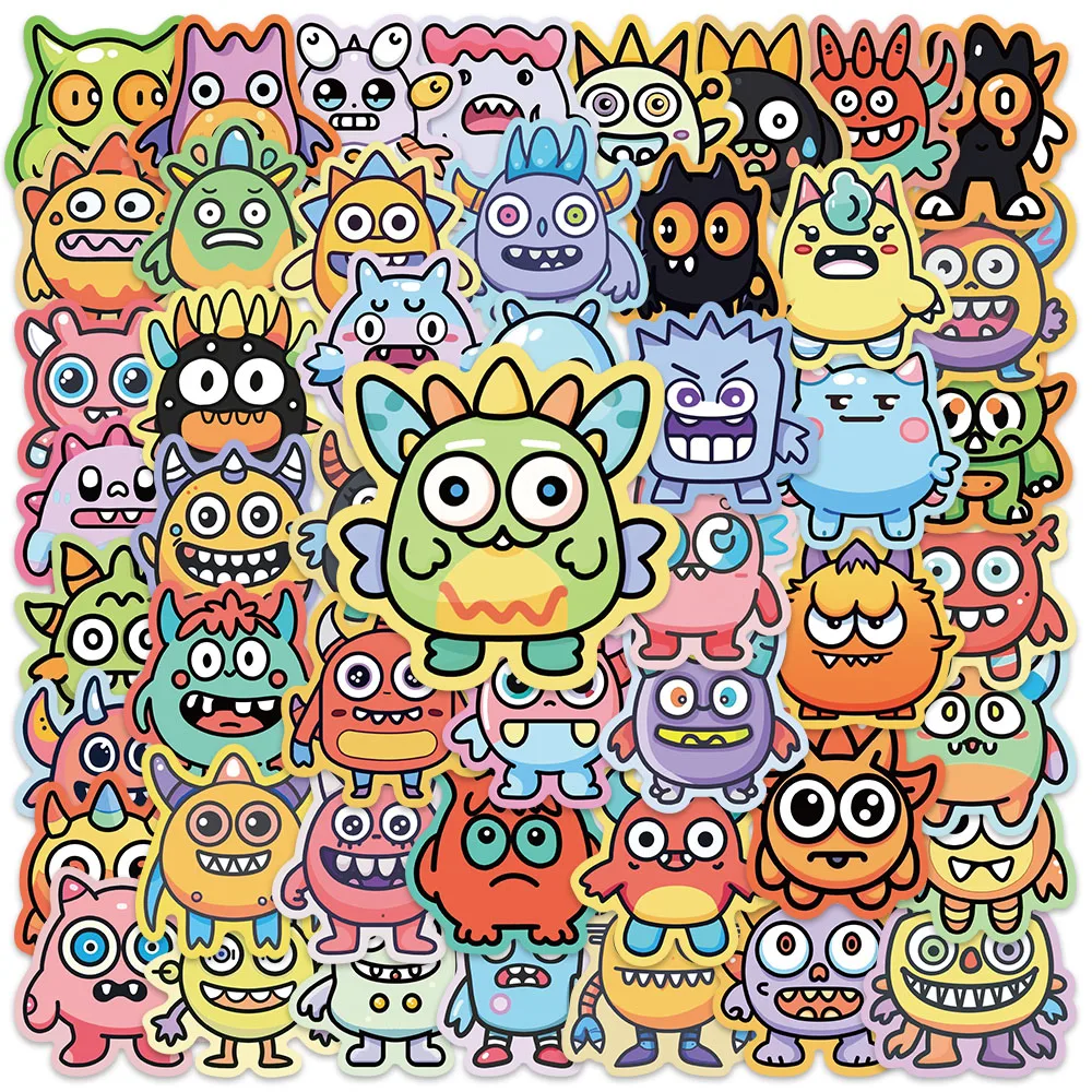 50pcs Cute Horror Monsters Stickers Cartoon Anime Water Bottle Stickers Laptop Luggage Notebook Waterproof Vinyl Bicycle Decals