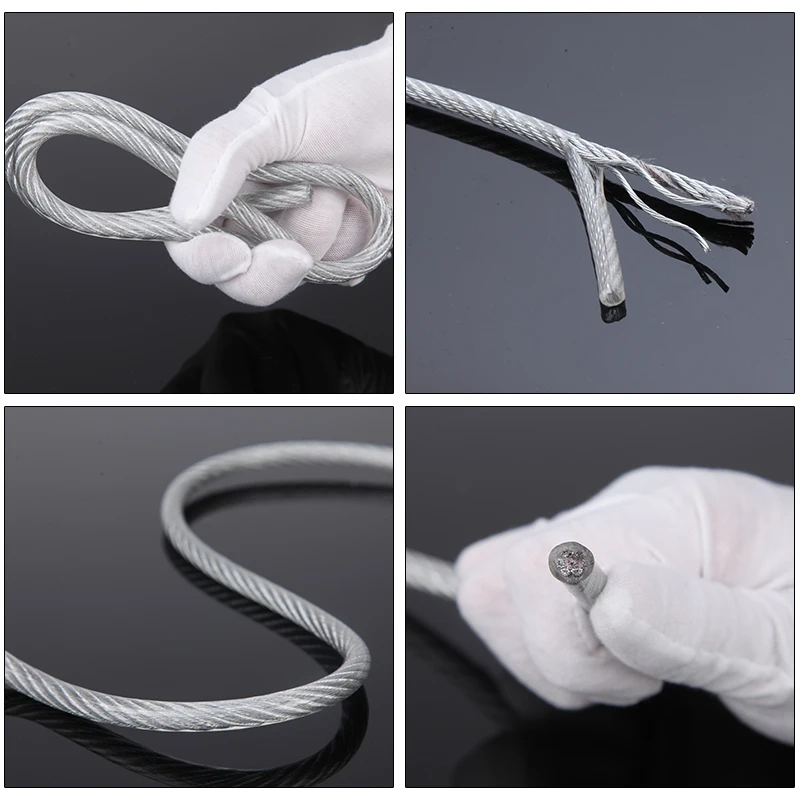 1-20M 0.38-16mm PVC Coated 304 Stainless Steel Stranded Wire Rope Soft Cable Transparent Clothesline