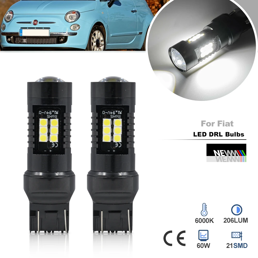 2 ampoules de feux de jour pour voiture, lumière blanche DRL, Canbus, pour  Fiat 500 07-14 500C 09-14 500L 12-18 7443 T20 W21/5W - AliExpress