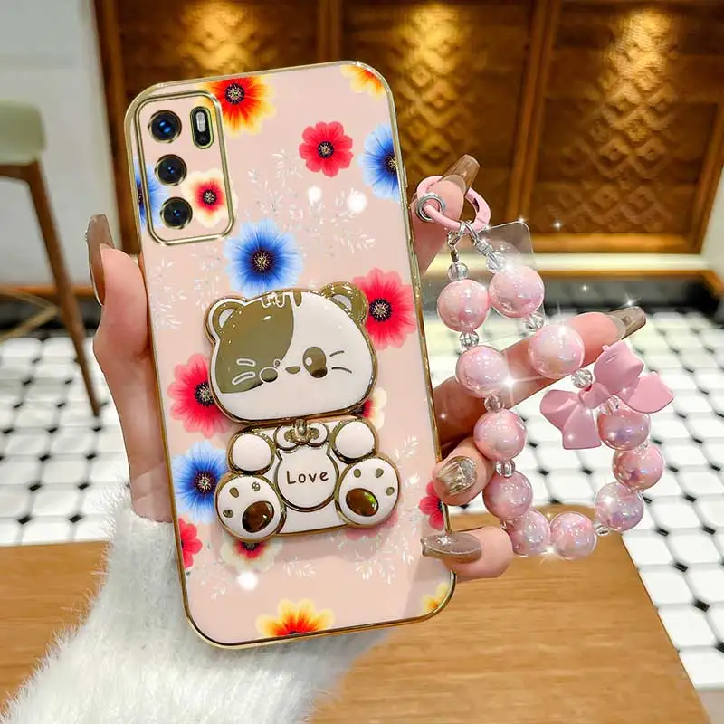 Colorful Flowers Phone Case Set with Lanyard and Rabbit Stand